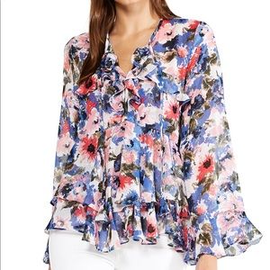 NEW MISA Anthropologie Floral Ruffle Peplum Top
